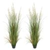 Artificial Grass Plant, 2 Pack 59 inch Faux Reed Flower Grass in Pot, Premium PVC Fake Greenery Shrubs Plant for Indoor Outdoor House Home Garden Off