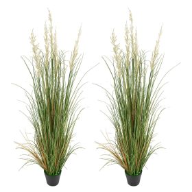 Artificial Grass Plant, 2 Pack 59 inch Faux Reed Flower Grass in Pot, Premium PVC Fake Greenery Shrubs Plant for Indoor Outdoor House Home Garden Off