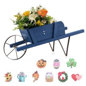 2 In 1 Wheelbarrow Planter, Wooden Wagon Planter with 9 Magnetic Accessories for Garden Yard