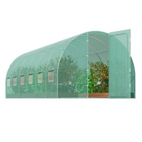 Walk-in Tunnel Greenhouse, 19.4x9.7x7.4 ft Hoop House Greenhouse Tunnel, Plant Hot House with Galvanized Steel Frame, Green PE Cover