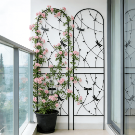 2 Pack Metal Garden Trellis 86.7" x 19.7" Rustproof Trellis for Climbing Plants Outdoor Flower Support Dragonfly Deco Black