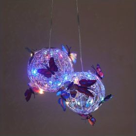 1pc Butterfly Outdoor Decorative Light Solar Hanging Decorative; Outdoor Courtyard; Garden Decorative Lamp With Ball Hanging Tree Lamp; Luminous (Style: Four Colors)