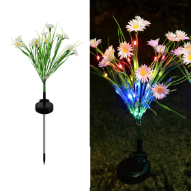 Solar Garden Lights LED Flower Stake Lamp Outdoor Yard Waterproof Patio Decor (Color: White, Package: 4 Pack)