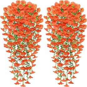Artificial autumn hanging flowers and plants for outdoor autumn decoration, 2-piece set of silk like long trailing vines (Color: Orange  2PCS)
