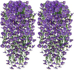 Artificial autumn hanging flowers and plants for outdoor autumn decoration, 2-piece set of silk like long trailing vines (Color: Purple   2PCS)