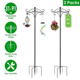76in/91in Options -- 2 Packs Heavy Duty Double Shepherds Hook Bird Feeder Pole Garden Hanging Holder with Adjustable Height 5 Prong Base for Bird (size: 2Pcs 92in)