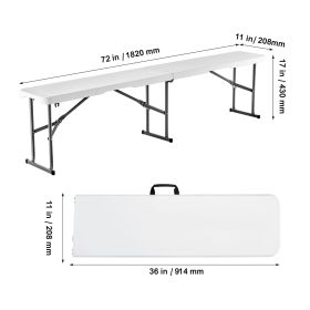 Plastic Folding Bench, 6 ft Portable Bench for Indoor/Outdoor Picnic Party Patio Camping Dining (Color: White, Quantity: 2 pcs)