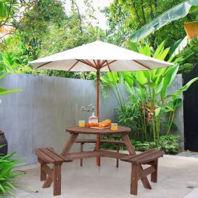6 Person Wooden Picnic Table Set with Bench and Umbrella Hold (Color: as show)