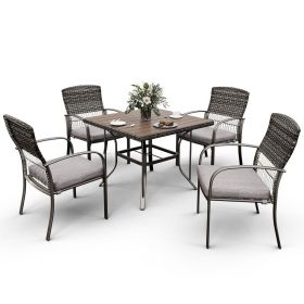 Pamapic Outdoor Dining Sets for 4 with Iron Frame & Rattan Backrest (Color: grey)